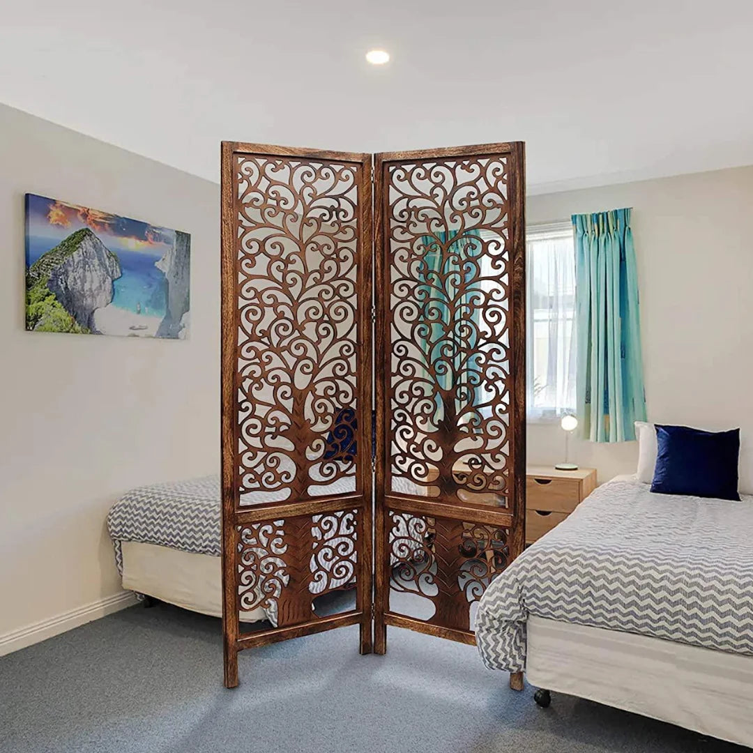 Art Deco Two-Panel Room Divider with Tree Scrollwork