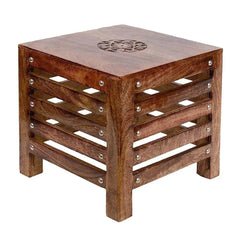 Rustic Slatted Storage Side Table with Metal Accents-Wooden Crest