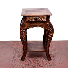 Vintage Carved Drawer Side Table with Spindle Design