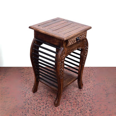 Vintage Carved Drawer Side Table with Spindle Design