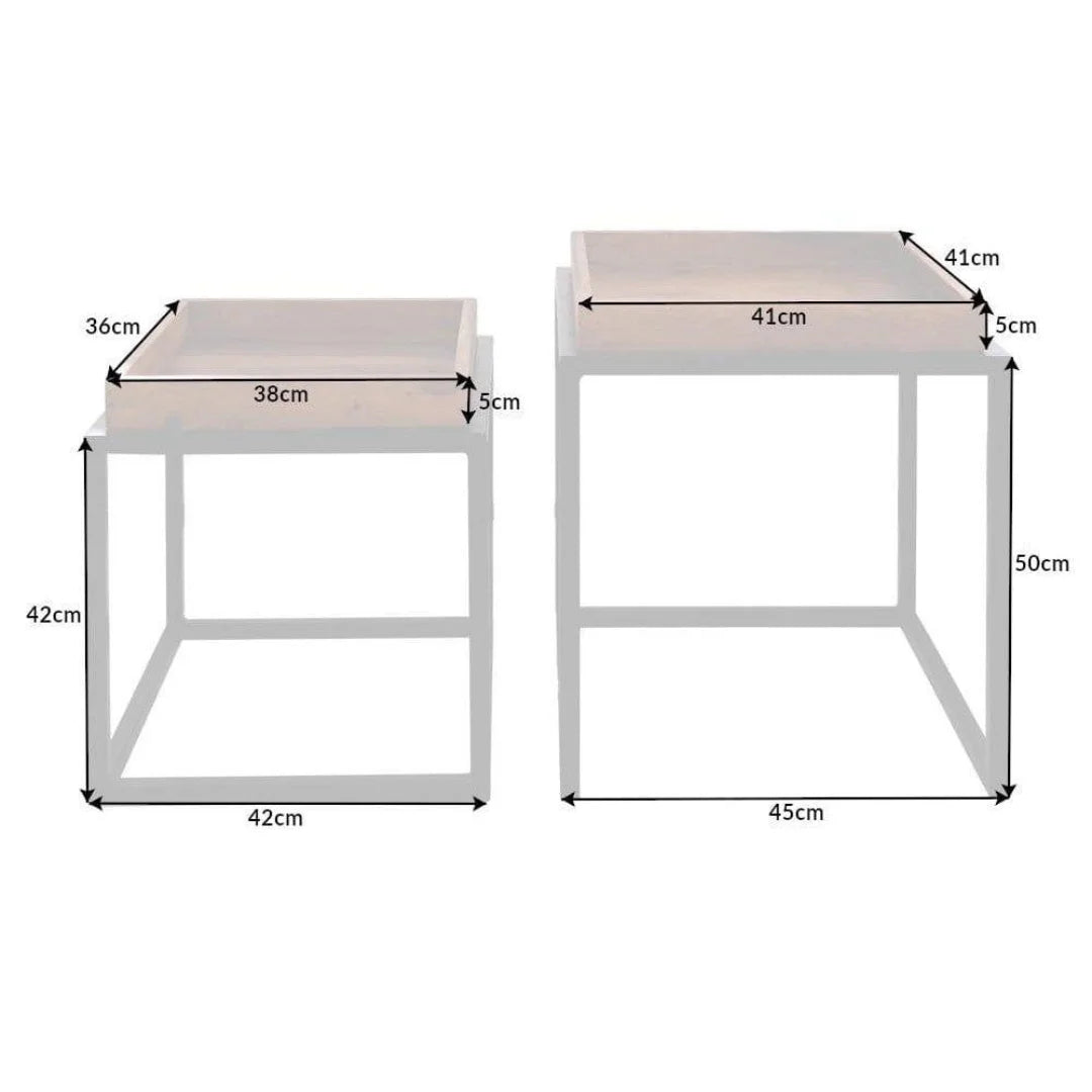 Industrial Nesting Tables Set with Wooden Tray Top