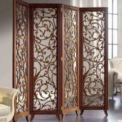 Gothic Four-Panel Room Divider with Arabesque Design