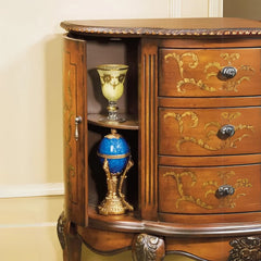 Ornate Hand-Painted Console Cabinet with Curved Front-Wooden Crest