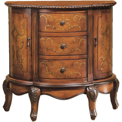Ornate Hand-Painted Console Cabinet with Curved Front-Wooden Crest