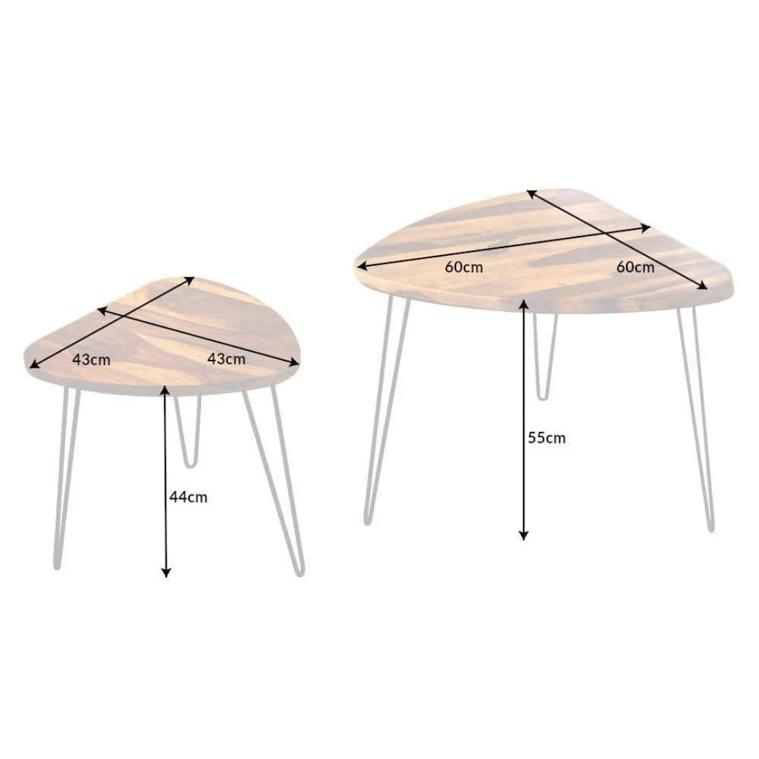 Retro Oval Nesting Coffee Tables with Metal Hairpin Legs-Wooden Crest