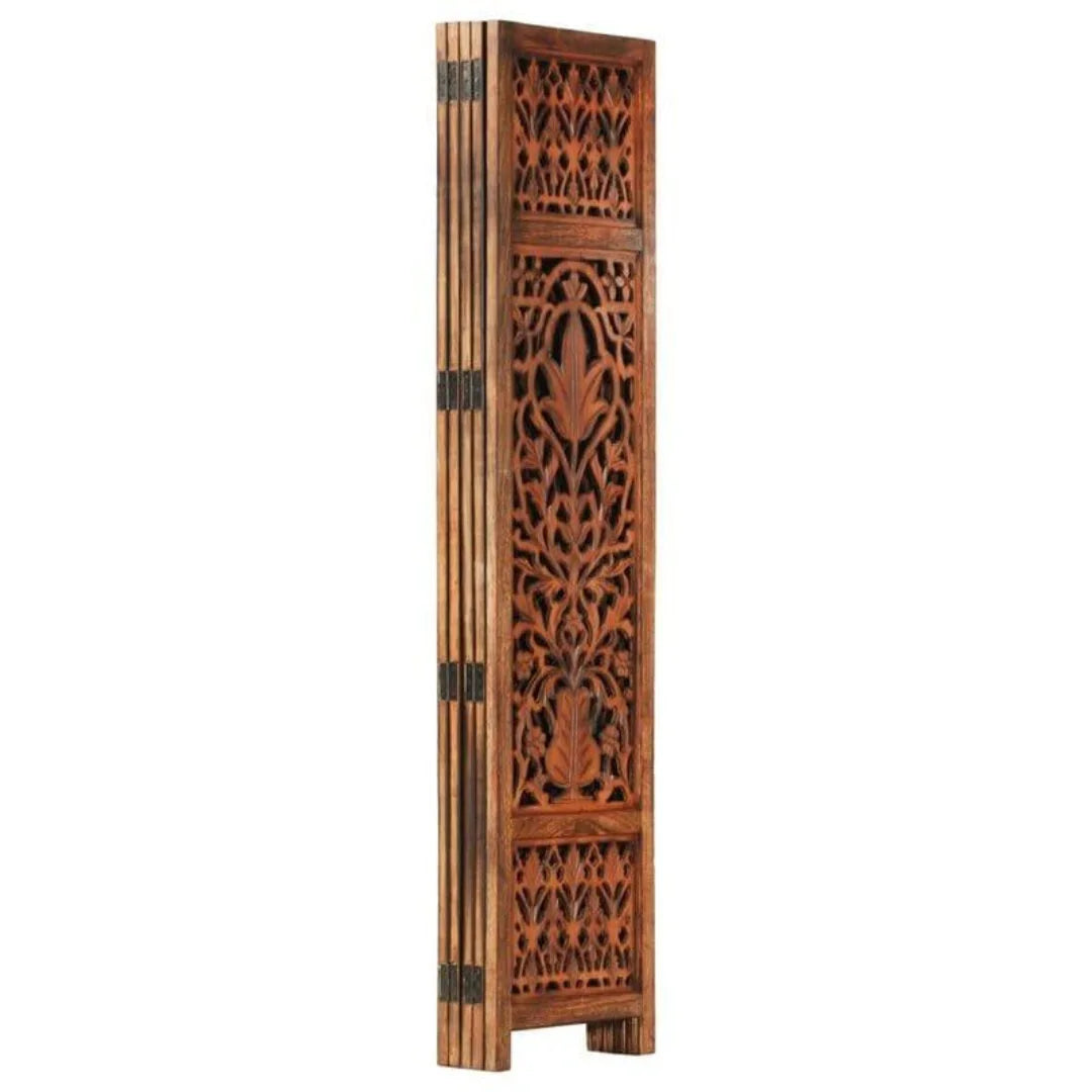Victorian Five-Panel Room Divider with Scrollwork Design-Wooden Crest