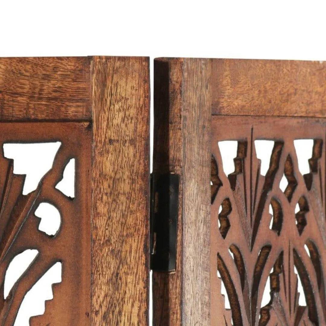 Victorian Five-Panel Room Divider with Scrollwork Design-Wooden Crest