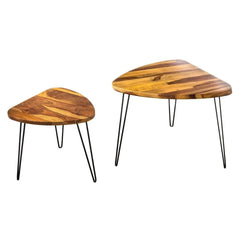 Retro Oval Nesting Coffee Tables with Metal Hairpin Legs-Wooden Crest