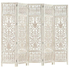 Victorian Five-Panel Room Divider with Scrollwork Design-Wooden Crest