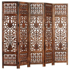 Victorian Five-Panel Room Divider with Scrollwork Design-Wooden Crest