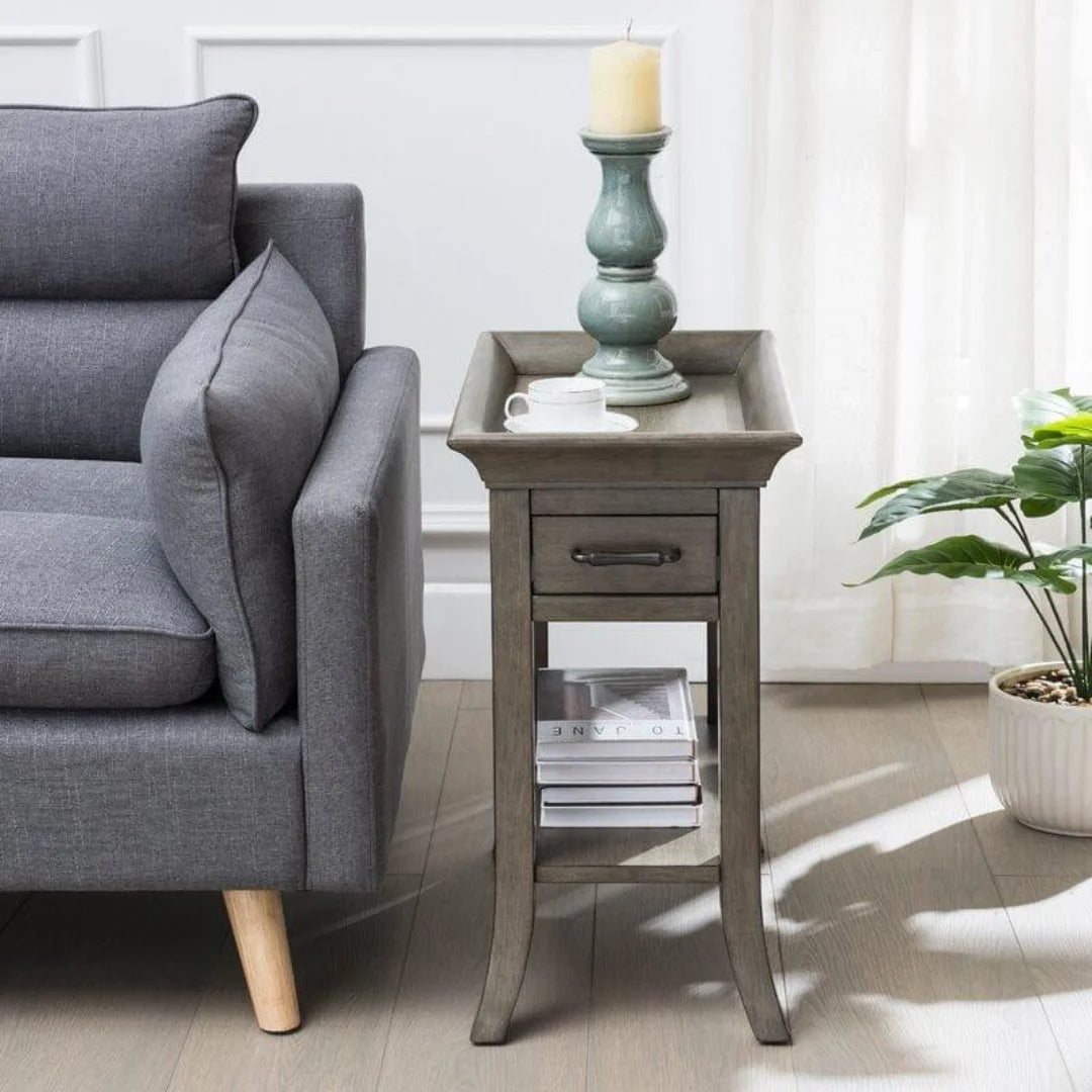 Traditional Tray Top End Table with Storage-Wooden Crest