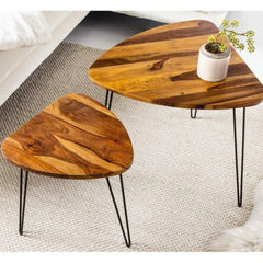 Retro Oval Nesting Coffee Tables with Metal Hairpin Legs-Wooden Crest