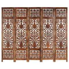 Victorian Five-Panel Room Divider with Scrollwork Design-Wooden Crest