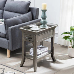 Traditional Tray Top End Table with Storage-Wooden Crest