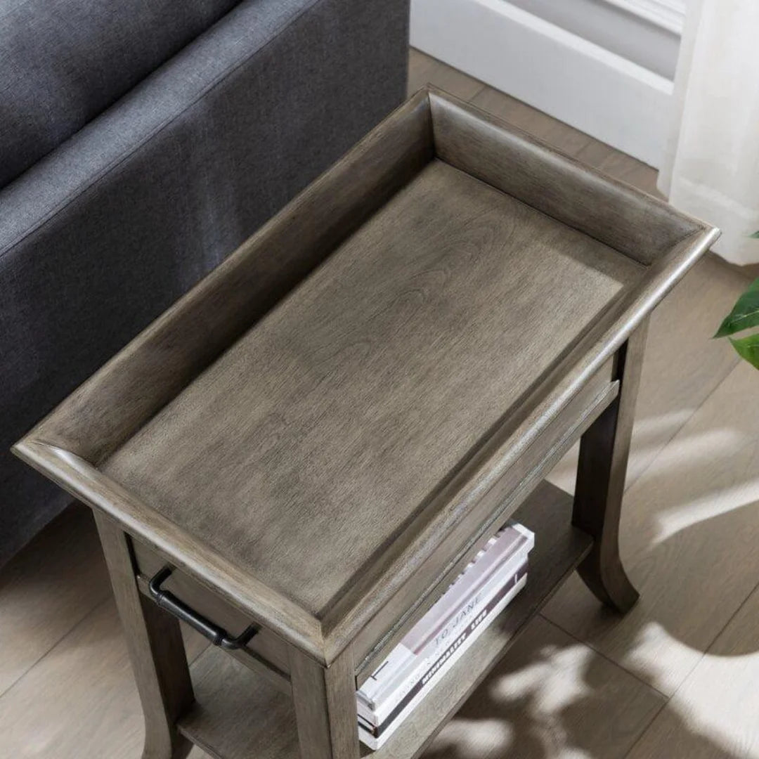 Traditional Tray Top End Table with Storage-Wooden Crest