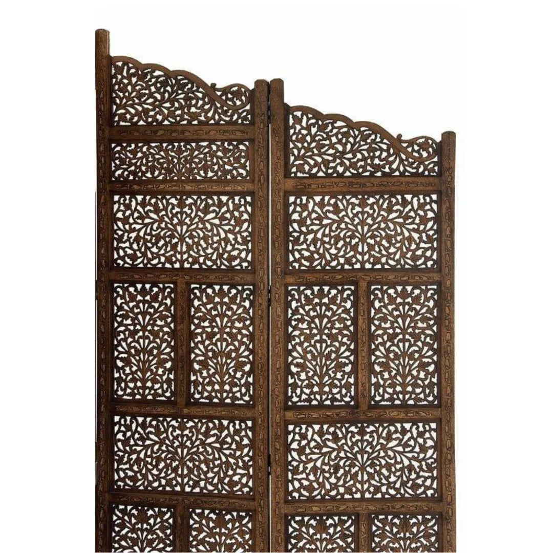 Indian Four-Panel Room Divider with Botanical Filigree