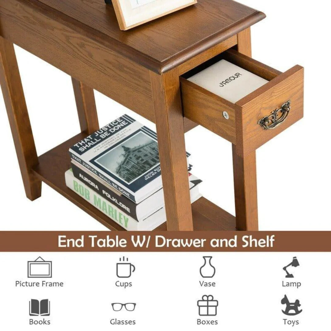 Modern Narrow End Table with Storage Drawer