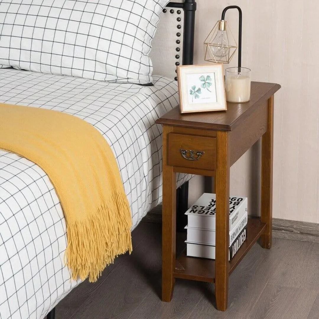 Modern Narrow End Table with Storage Drawer