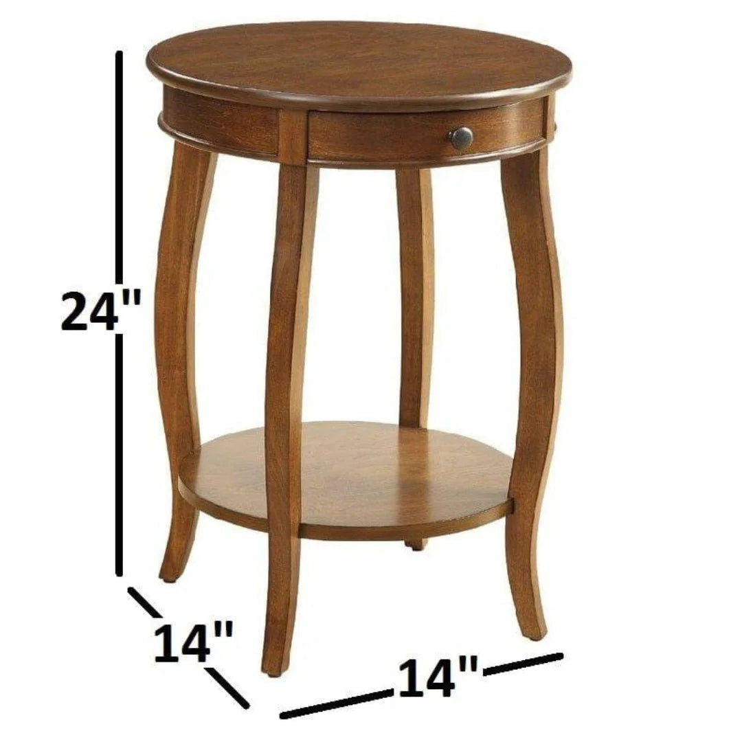 French Provincial Round End Table with Storage Drawer