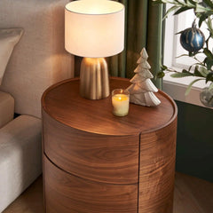 Modern Cylindrical Side Table with Dual Storage Drawers