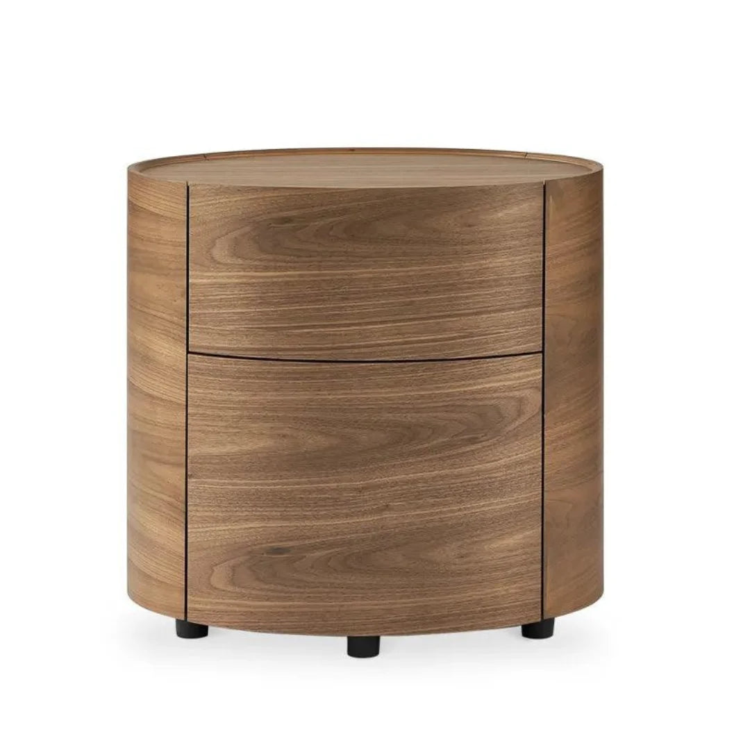 Modern Cylindrical Side Table with Dual Storage Drawers