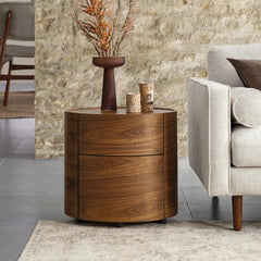 Modern Cylindrical Side Table with Dual Storage Drawers