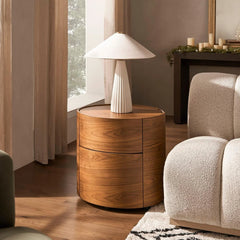 Modern Cylindrical Side Table with Dual Storage Drawers