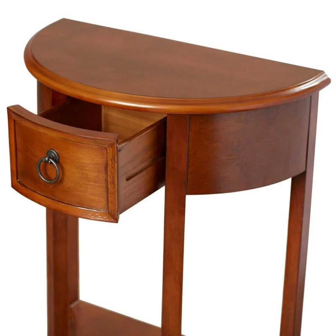 Traditional Half-Moon Console Table with Storage-Wooden Crest