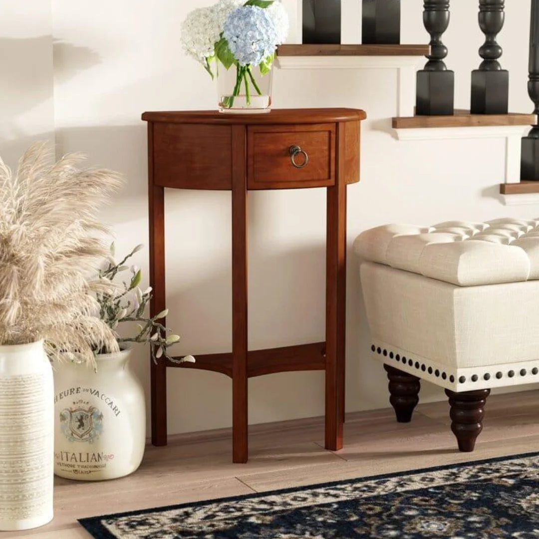 Traditional Half-Moon Console Table with Storage-Wooden Crest