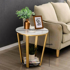 Modern Round Marble Side Table with Gold Base-Wooden Crest