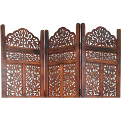 Tropical Three-Panel Room Divider with Palm Design-Wooden Crest