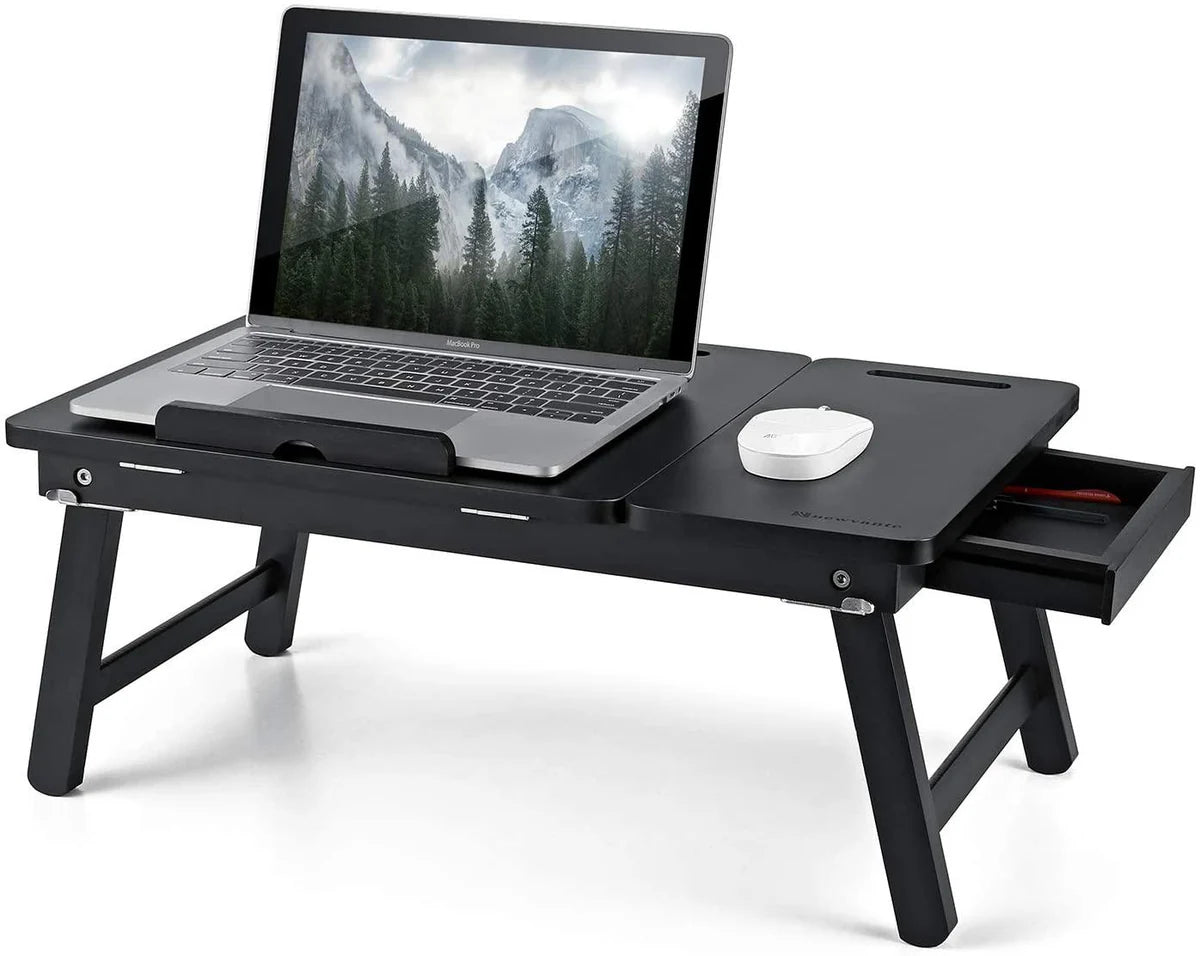 Foldable Wooden Laptop Desk Tray with Drawer – Breakfast & Study Table