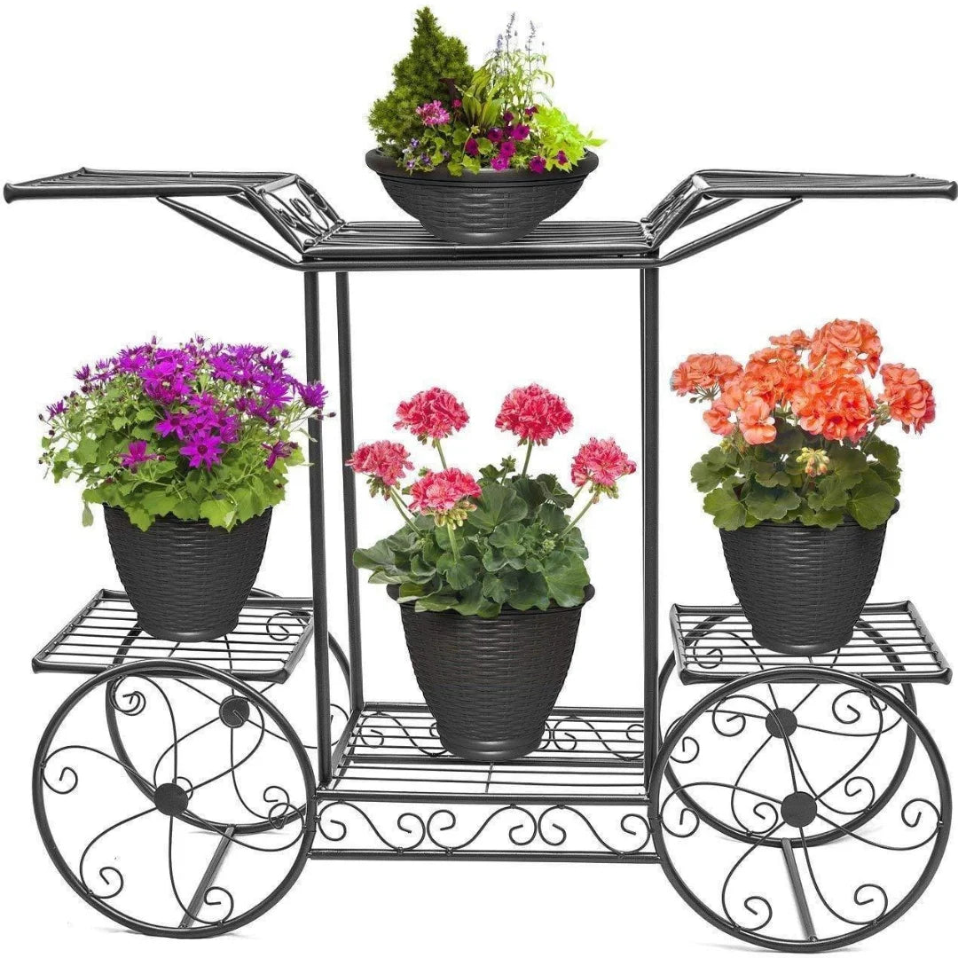 European-Style Cart Plant Stand with Six Display Tiers