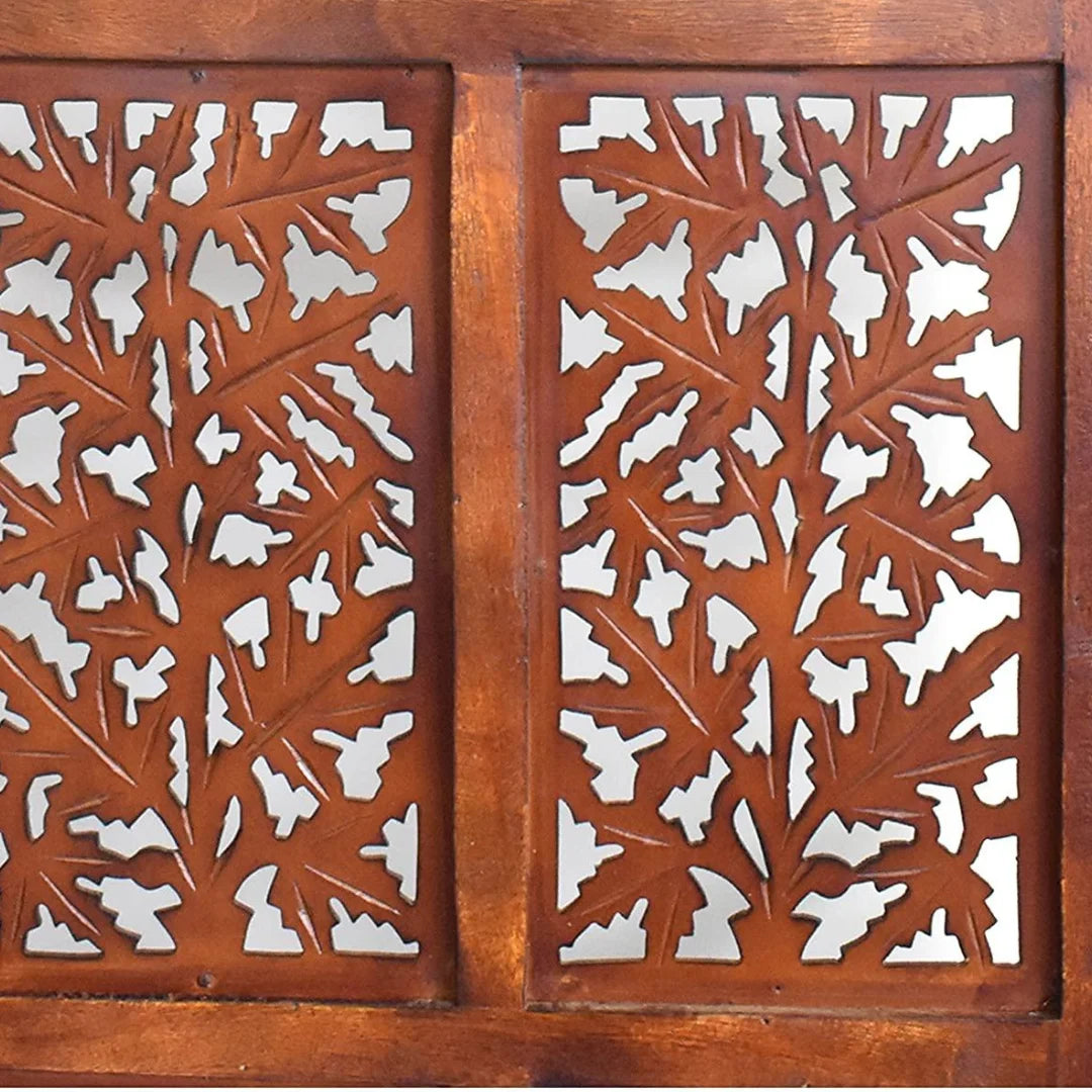 Tropical Three-Panel Room Divider with Palm Design-Wooden Crest