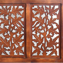 Tropical Three-Panel Room Divider with Palm Design-Wooden Crest