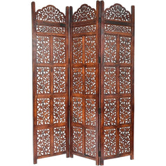 Tropical Three-Panel Room Divider with Palm Design-Wooden Crest