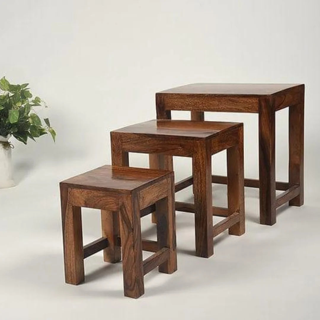 Modern Stackable Nesting Stools Set of 3 with Clean Lines