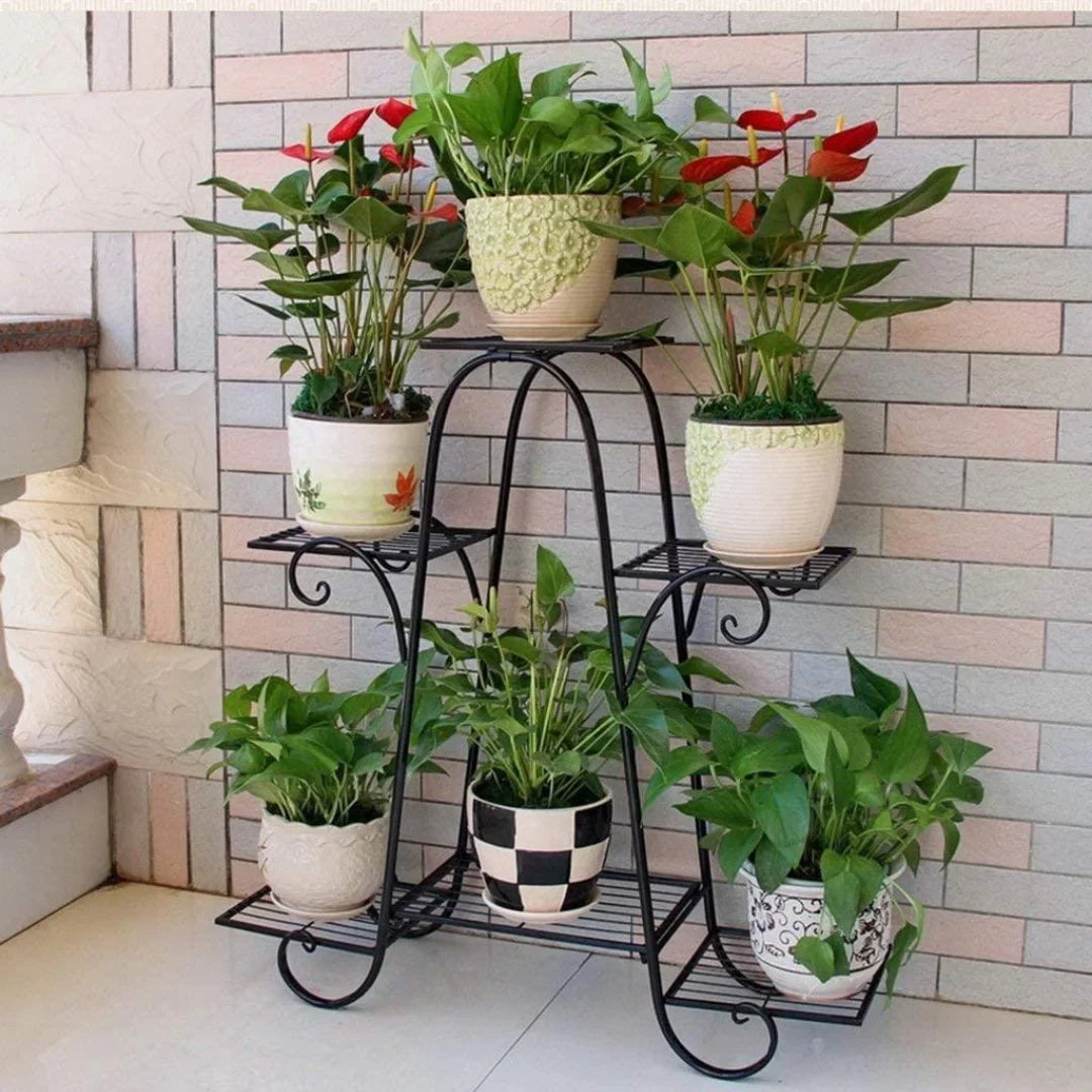 European-Style 6-Tier Plant Stand with Scrollwork Details