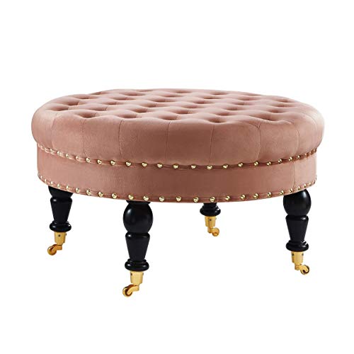 Round Tufted Button Velvet Ottoman Coffee Table