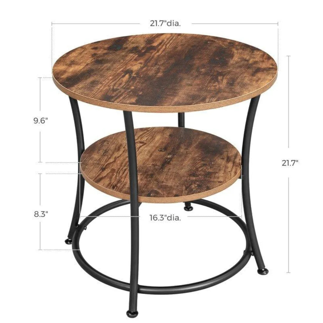 Industrial Round Side Table with Double Shelves