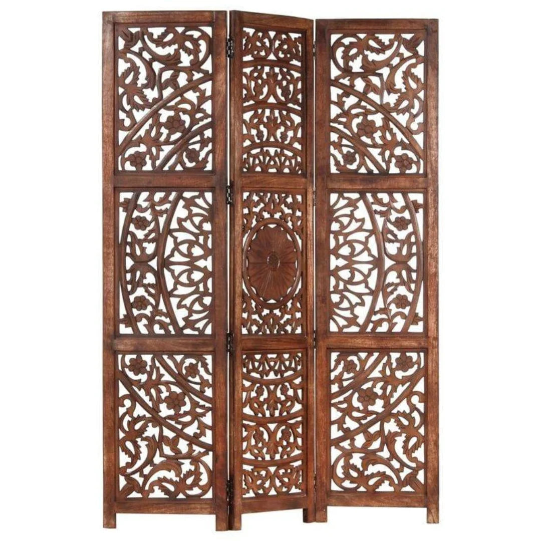 Islamic Three-Panel Room Divider with Floral Medallion Design