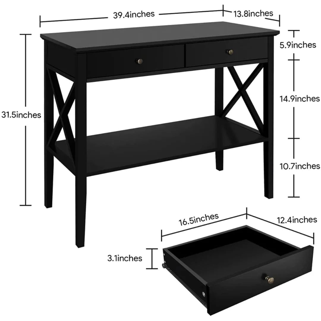 Farmhouse X-Frame Console Table with Storage Drawers