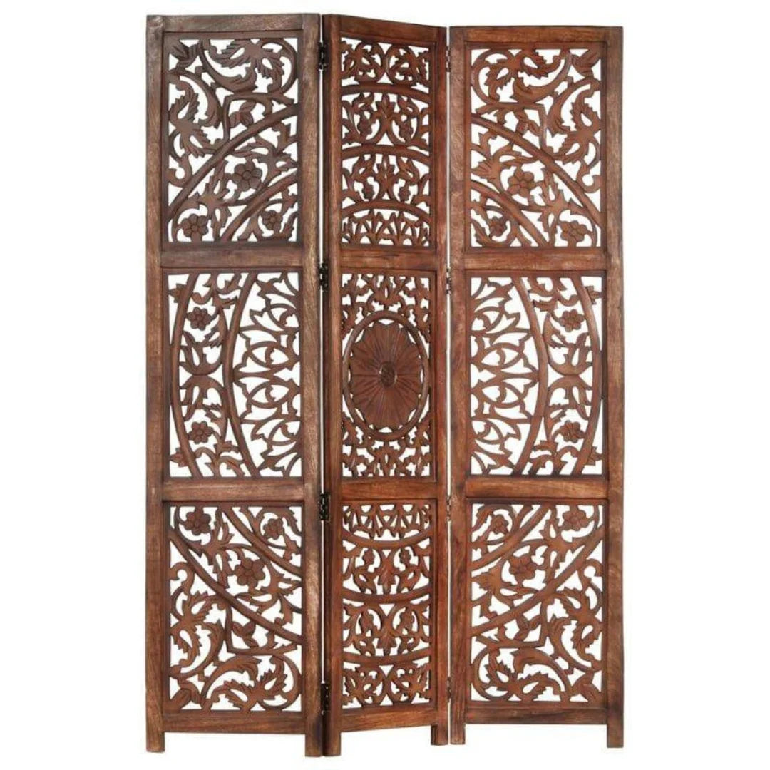 Islamic Three-Panel Room Divider with Floral Medallion Design