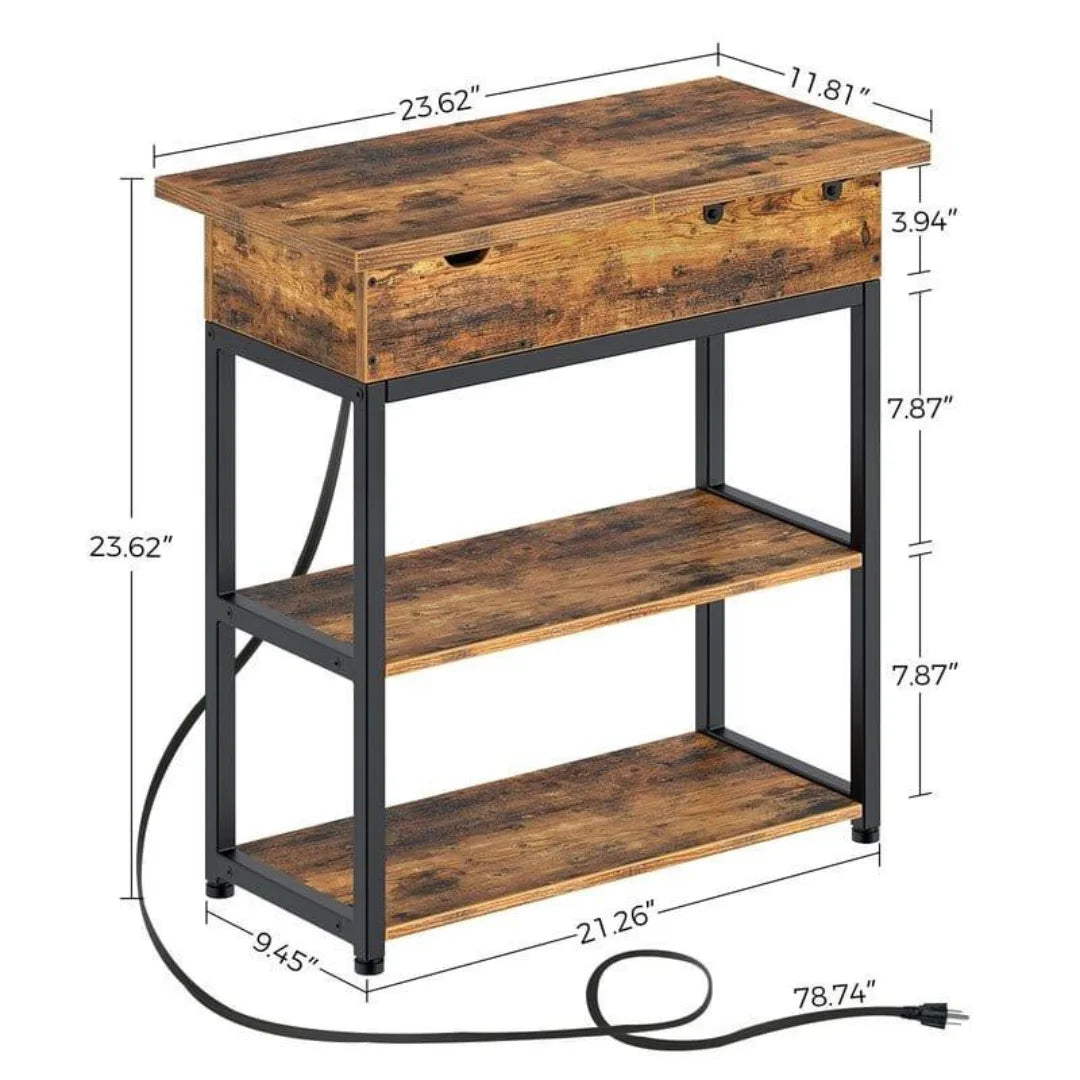 Industrial Side Table with Power Hub and Hidden Storage