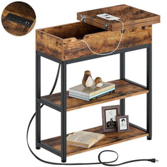 Industrial Side Table with Power Hub and Hidden Storage