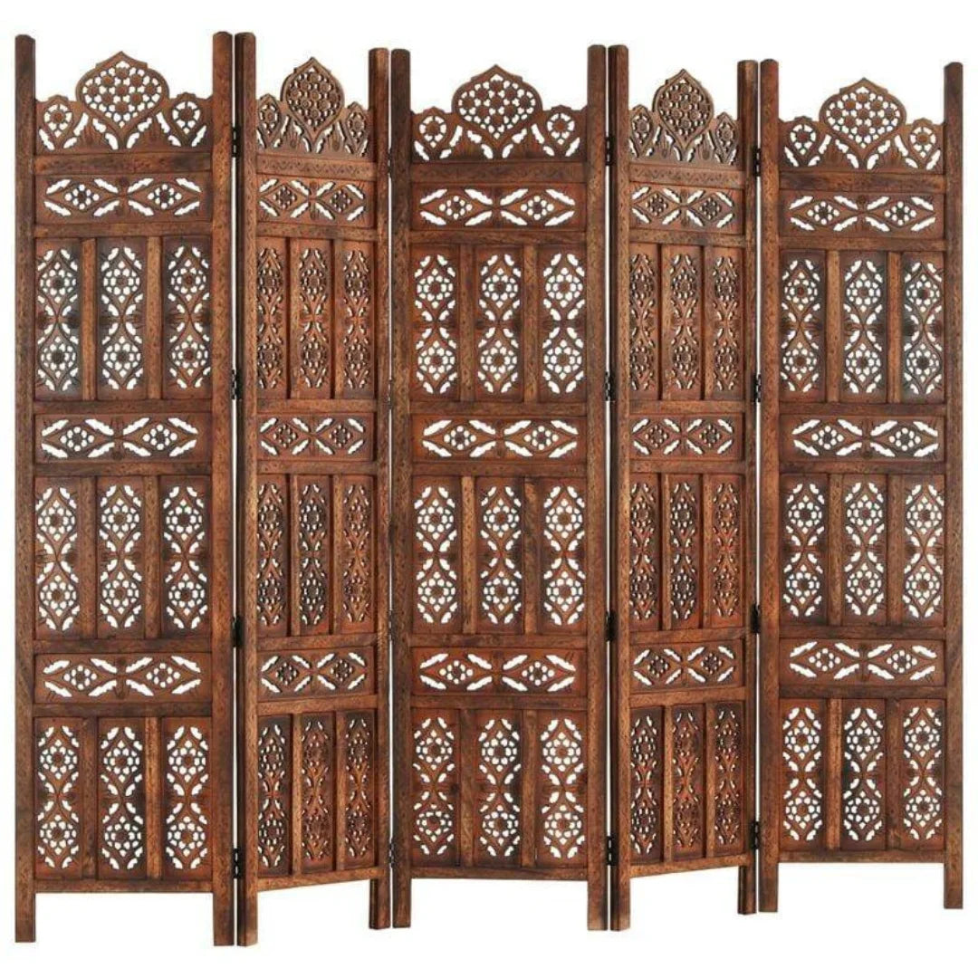 Islamic Five-Panel Room Divider with Geometric Jali Design