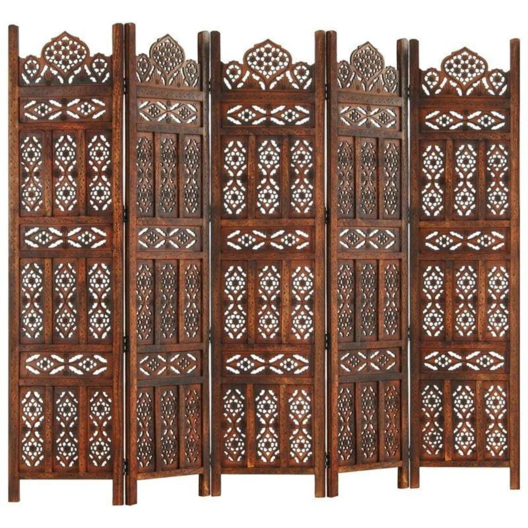 Islamic Five-Panel Room Divider with Geometric Jali Design