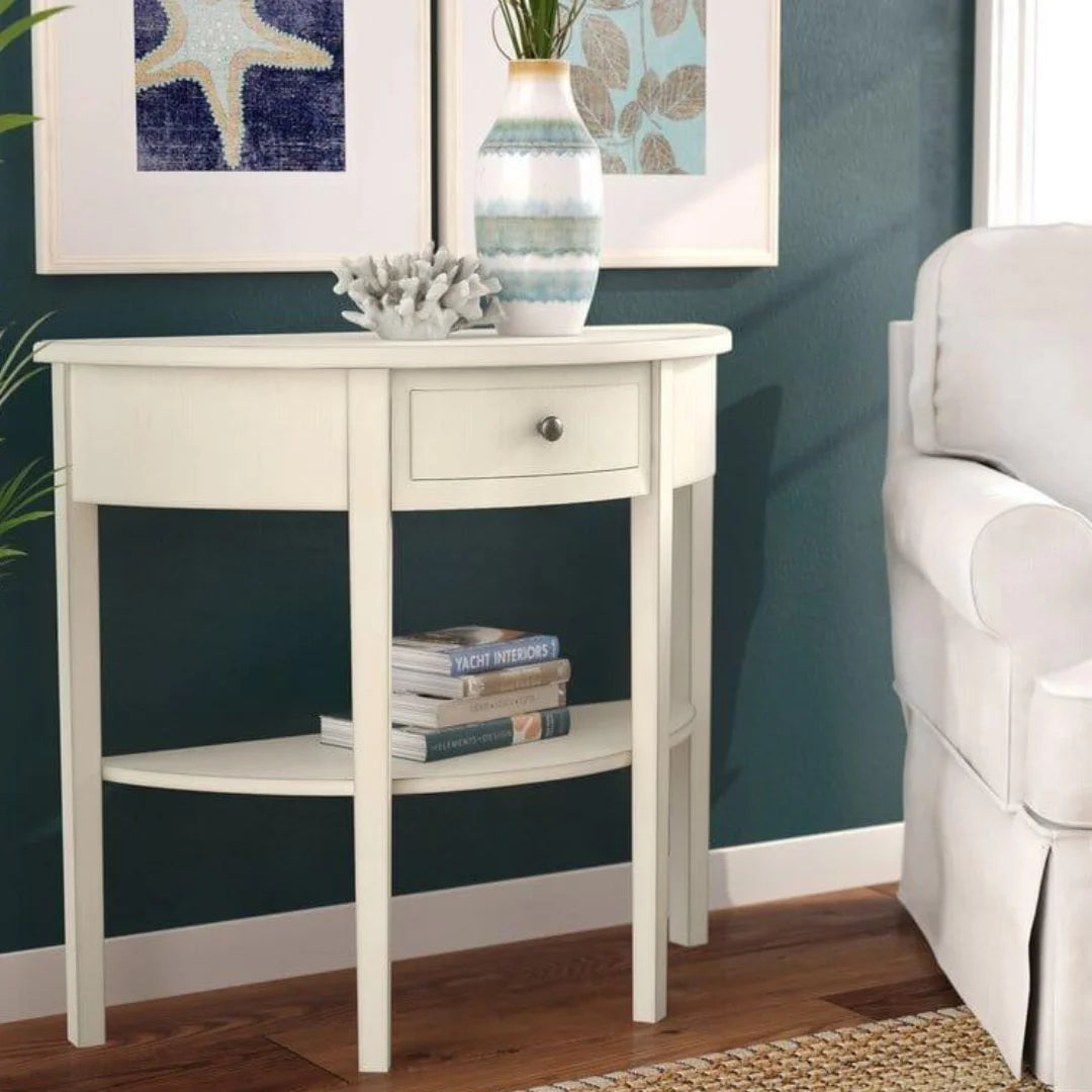 Demilune Console Table with Storage Drawer and Shelf