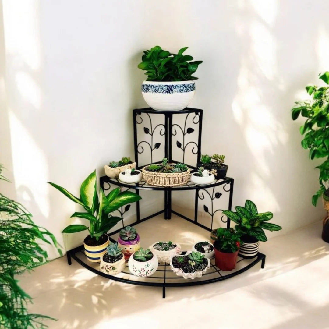 Modern Corner Plant Stand with Three-Tier Display