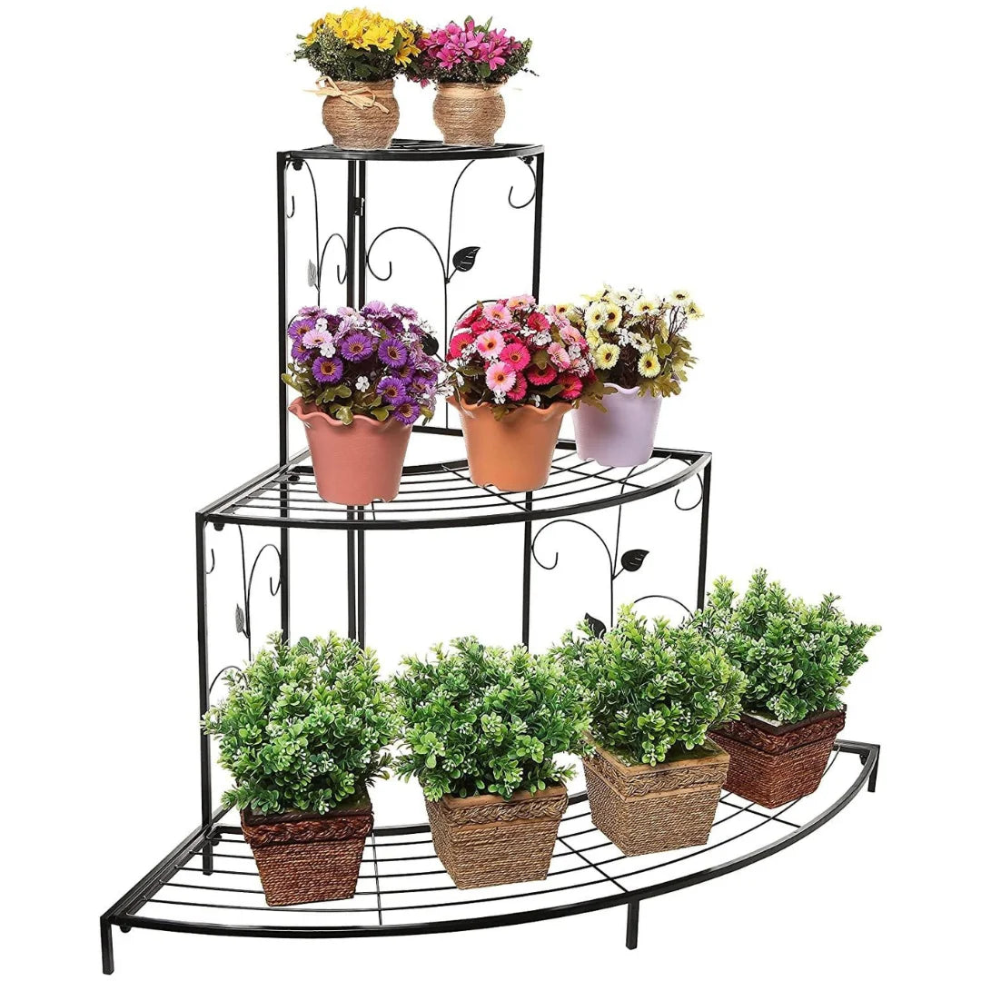 Modern Corner Plant Stand with Three-Tier Display